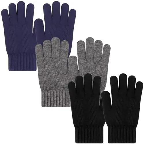PKWEEN Winter Gloves for Toddler Kids - 3 Pairs Boys Girls Soft Warm Wool Lined Gloves Full Finger Children Knit Gloves 