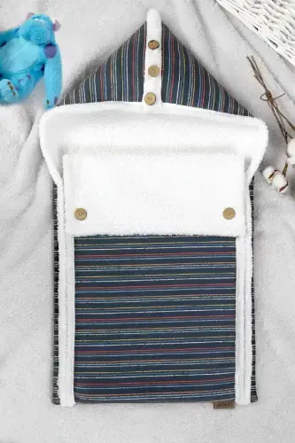 Bebek Dış Kundak Battaniyesi Uyku Tulumu Bebek Arabası Puset Minderi Örtüsü Fluffy Battaniye Bb-503-Lacivert - 1