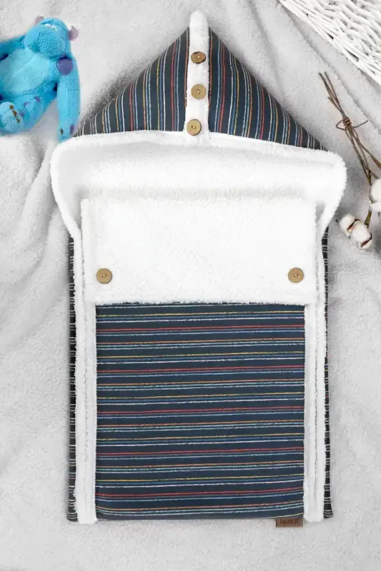 Bebek Dış Kundak Battaniyesi Uyku Tulumu Bebek Arabası Puset Minderi Örtüsü Fluffy Battaniye Bb-503-Lacivert - 1