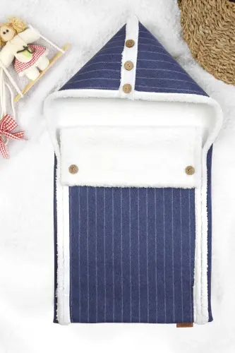 Bebek Dış Kundak Battaniyesi Uyku Tulumu Bebek Arabası Puset Minderi Örtüsü Fluffy Battaniye Bb-505 - Mavi - 1