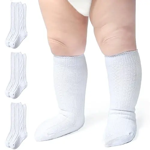 Baby Knee High Socks Girls Newborn Socks Boys Infant Tube Socks Cable Knit Knee High Stockings 0-3/3-6/6-12 Months 3/6 Pairs - 6