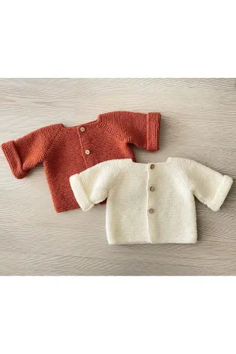 Bebek El Yapımı Örgü Hırka-Ekru Basic Hırka 