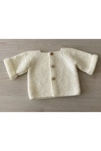 Bebek El Yapımı Örgü Hırka-Ekru Basic Hırka - HOBIHANEM TUHAFIYE (1)