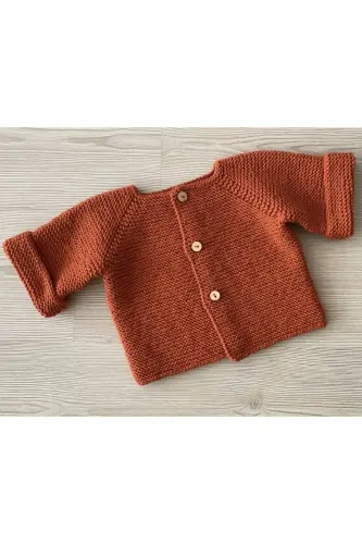 Bebek El Yapımı Örgü Hırka - Kiremit Basic Hırka - 2