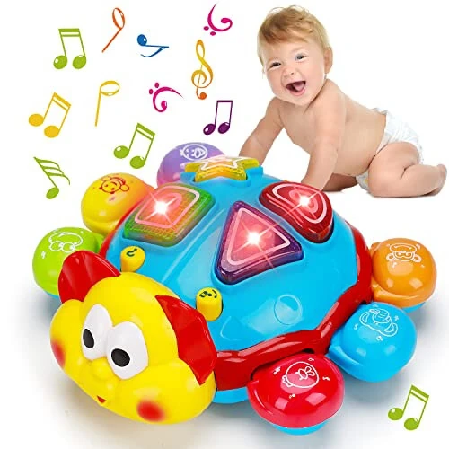 Baby Crawling Toys 12-18 Months Tummy Time Spanish English Bilingual Learning Toy Infant Musical Light Up Toy 12-18 Month Montessori Gift for 1 2 Year Old Boy Girl Toddler Age 0-2 - Baby