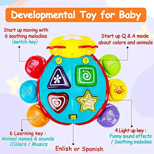 Baby Crawling Toys 12-18 Months Tummy Time Spanish English Bilingual Learning Toy Infant Musical Light Up Toy 12-18 Month Montessori Gift for 1 2 Year Old Boy Girl Toddler Age 0-2 - 5