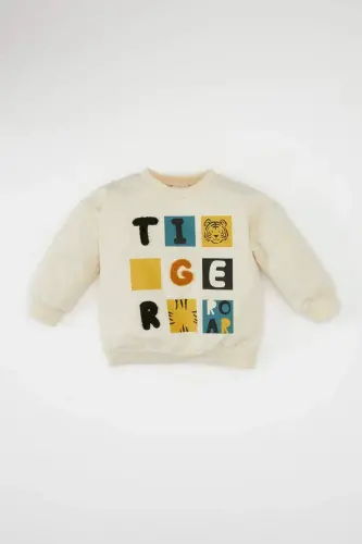 Erkek Bebek Bisiklet Yaka Baskılı Sweatshirt D2934A524WN - Ekru-ER42 - 1
