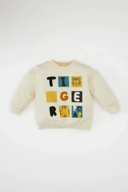 Erkek Bebek Bisiklet Yaka Baskılı Sweatshirt D2934A524WN - Ekru-ER42 - 1