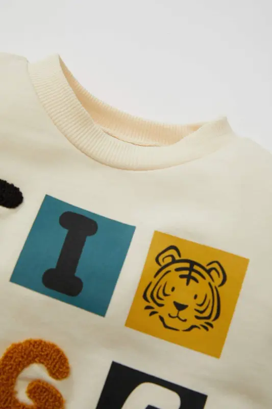 Erkek Bebek Bisiklet Yaka Baskılı Sweatshirt D2934A524WN - Ekru-ER42 - 2
