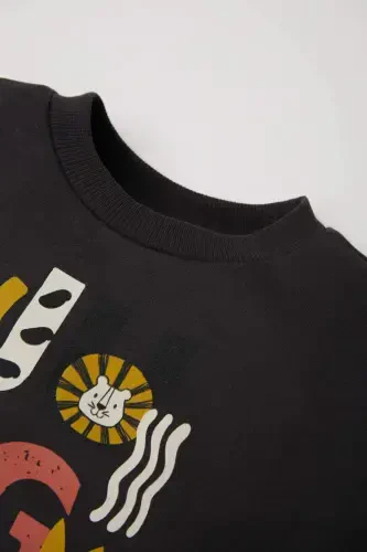 Erkek Bebek Bisiklet Yaka Hayvan Desenli İçi Yumuşak Tüylü Sweatshirt D3925A524WN - Modazone (1)