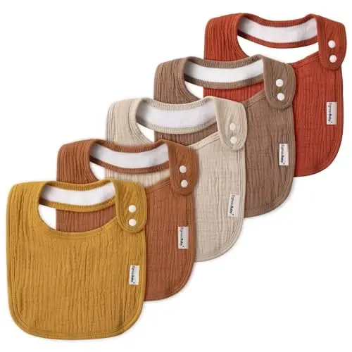 Muslin Bibs for Baby Boys Girls,Organic Muslin Baby Bib for Drooling and Teething,Soft Bandana Drool Bibs 5 Pack - 1