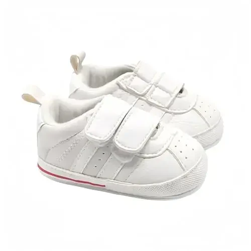 Baby Boys Girls Leather PRE-Walking Sneakers Toddler Anti-Slip Rubber Sole Infant Lightweight First Step Shoes - 3