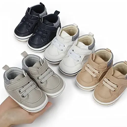 Baby Boys Girls Leather PRE-Walking Sneakers Toddler Anti-Slip Rubber Sole Infant Lightweight First Step Shoes - 6