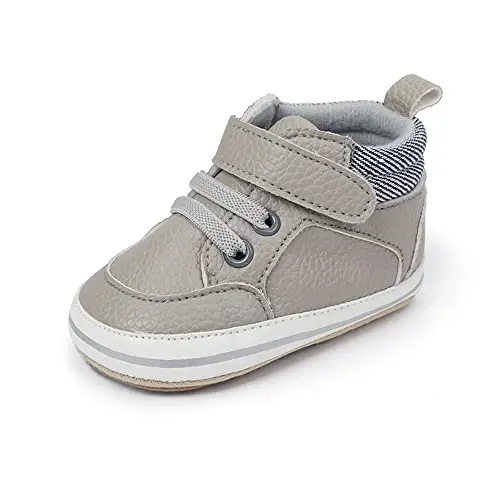 Baby Boys Girls Leather PRE-Walking Sneakers Toddler Anti-Slip Rubber Sole Infant Lightweight First Step Shoes - 1