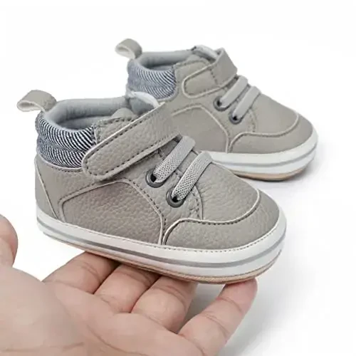 Baby Boys Girls Leather PRE-Walking Sneakers Toddler Anti-Slip Rubber Sole Infant Lightweight First Step Shoes - 3
