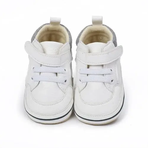 Baby Boys Girls Leather PRE-Walking Sneakers Toddler Anti-Slip Rubber Sole Infant Lightweight First Step Shoes - 3