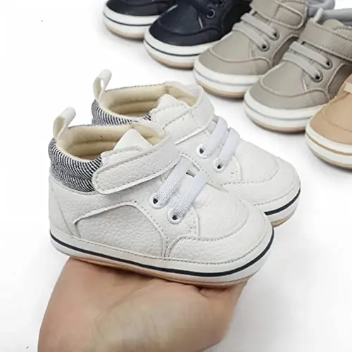 Baby Boys Girls Leather PRE-Walking Sneakers Toddler Anti-Slip Rubber Sole Infant Lightweight First Step Shoes - 4