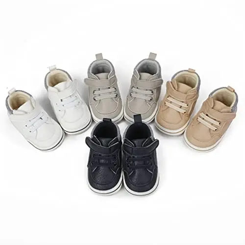 Baby Boys Girls Leather PRE-Walking Sneakers Toddler Anti-Slip Rubber Sole Infant Lightweight First Step Shoes - 6