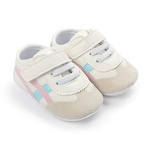 Baby Boys Girls Leather PRE-Walking Sneakers Toddler Anti-Slip Rubber Sole Infant Lightweight First Step Shoes - 2