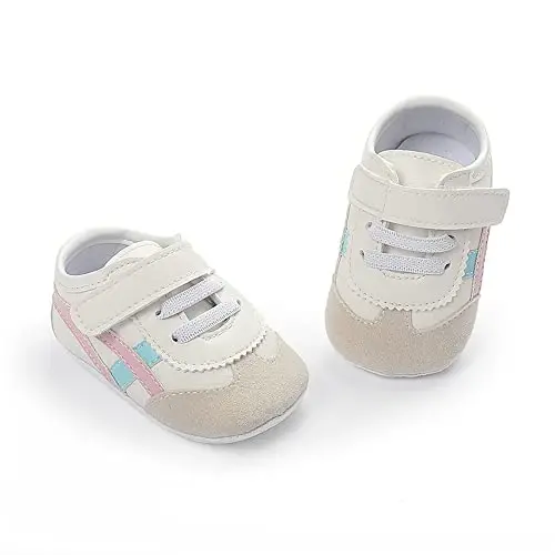 Baby Boys Girls Leather PRE-Walking Sneakers Toddler Anti-Slip Rubber Sole Infant Lightweight First Step Shoes - 5