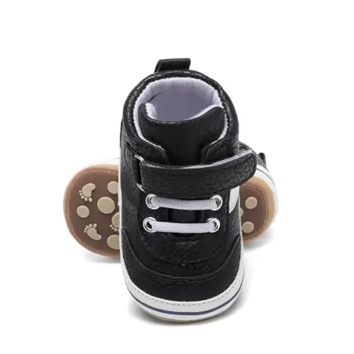 Baby Boys Girls Leather PRE-Walking Sneakers Toddler Anti-Slip Rubber Sole Infant Lightweight First Step Shoes - 5