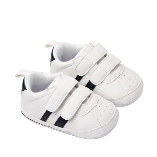Baby Boys Girls Leather PRE-Walking Sneakers Toddler Anti-Slip Rubber Sole Infant Lightweight First Step Shoes - 3
