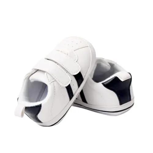 Baby Boys Girls Leather PRE-Walking Sneakers Toddler Anti-Slip Rubber Sole Infant Lightweight First Step Shoes - 4