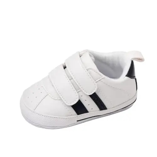 Baby Boys Girls Leather PRE-Walking Sneakers Toddler Anti-Slip Rubber Sole Infant Lightweight First Step Shoes - 2