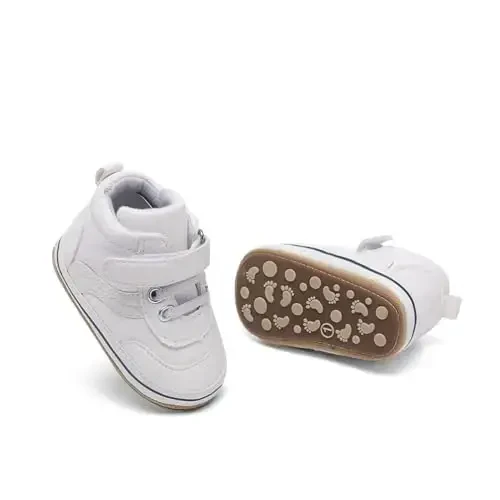 Baby Boys Girls Leather PRE-Walking Sneakers Toddler Anti-Slip Rubber Sole Infant Lightweight First Step Shoes - 4