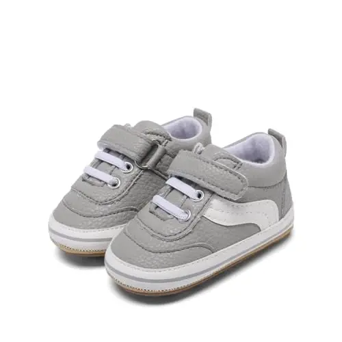 Baby Boys Girls Leather PRE-Walking Sneakers Toddler Anti-Slip Rubber Sole Infant Lightweight First Step Shoes - 2