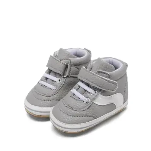 Baby Boys Girls Leather PRE-Walking Sneakers Toddler Anti-Slip Rubber Sole Infant Lightweight First Step Shoes - 2