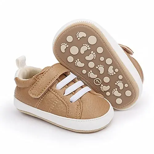 Baby Boys Girls Leather PRE-Walking Sneakers Toddler Anti-Slip Rubber Sole Infant Lightweight First Step Shoes - 1