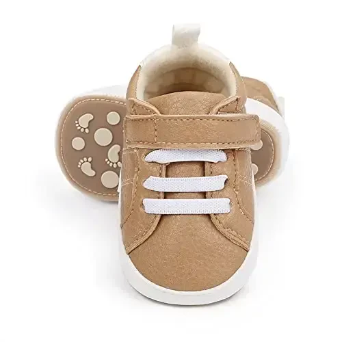 Baby Boys Girls Leather PRE-Walking Sneakers Toddler Anti-Slip Rubber Sole Infant Lightweight First Step Shoes - 3