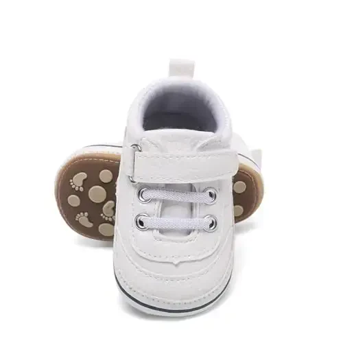 Baby Boys Girls Leather PRE-Walking Sneakers Toddler Anti-Slip Rubber Sole Infant Lightweight First Step Shoes - BABY