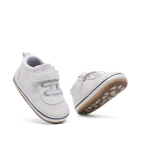 Baby Boys Girls Leather PRE-Walking Sneakers Toddler Anti-Slip Rubber Sole Infant Lightweight First Step Shoes - 6
