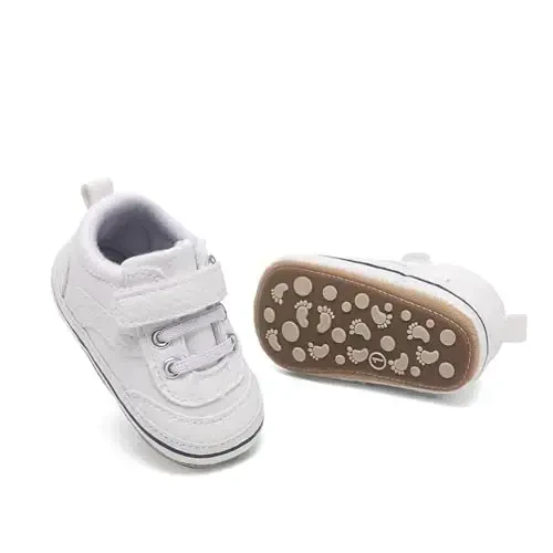 Baby Boys Girls Leather PRE-Walking Sneakers Toddler Anti-Slip Rubber Sole Infant Lightweight First Step Shoes - 4