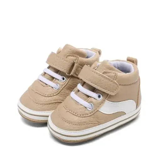 Baby Boys Girls Leather PRE-Walking Sneakers Toddler Anti-Slip Rubber Sole Infant Lightweight First Step Shoes - 2