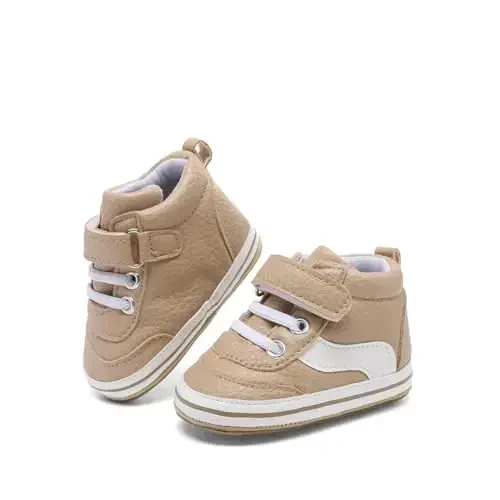 Baby Boys Girls Leather PRE-Walking Sneakers Toddler Anti-Slip Rubber Sole Infant Lightweight First Step Shoes - 3