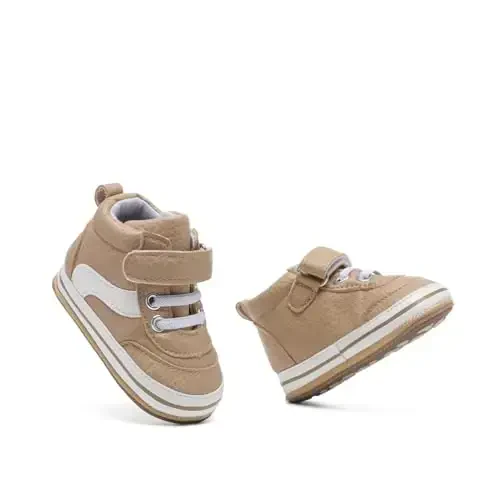 Baby Boys Girls Leather PRE-Walking Sneakers Toddler Anti-Slip Rubber Sole Infant Lightweight First Step Shoes - 5