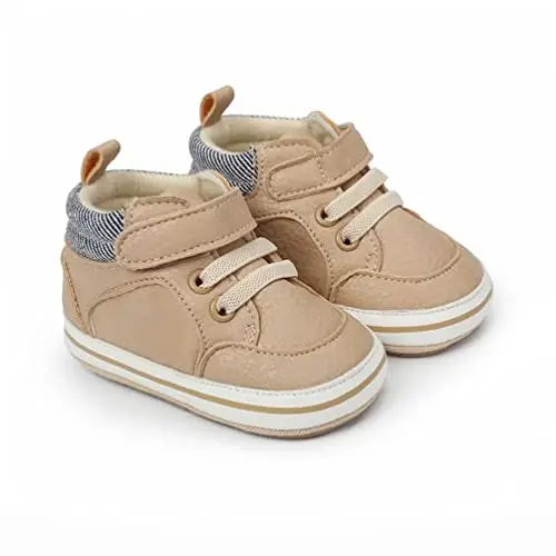 Baby Boys Girls Leather PRE-Walking Sneakers Toddler Anti-Slip Rubber Sole Infant Lightweight First Step Shoes - 2