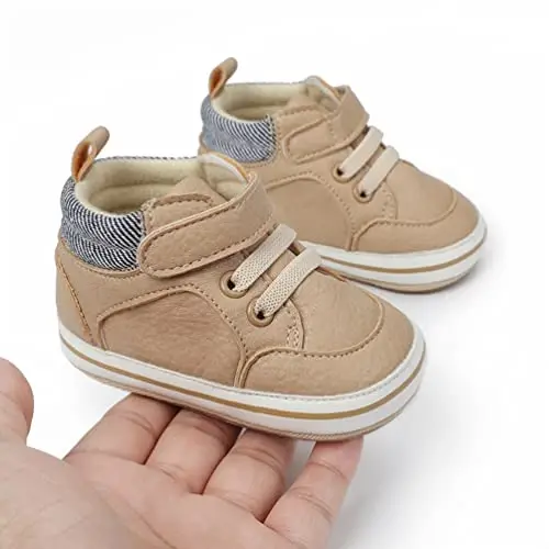 Baby Boys Girls Leather PRE-Walking Sneakers Toddler Anti-Slip Rubber Sole Infant Lightweight First Step Shoes - 4
