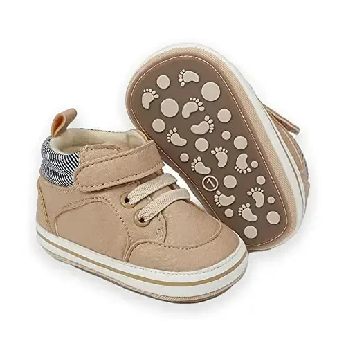 Baby Boys Girls Leather PRE-Walking Sneakers Toddler Anti-Slip Rubber Sole Infant Lightweight First Step Shoes - 1