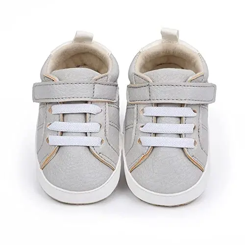 Baby Boys Girls Leather PRE-Walking Sneakers Toddler Anti-Slip Rubber Sole Infant Lightweight First Step Shoes - 3
