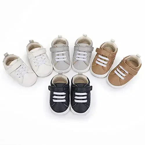 Baby Boys Girls Leather PRE-Walking Sneakers Toddler Anti-Slip Rubber Sole Infant Lightweight First Step Shoes - 6