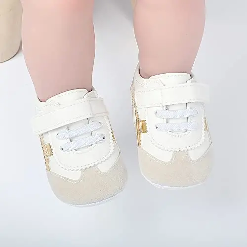 Baby Boys Girls Leather PRE-Walking Sneakers Toddler Anti-Slip Rubber Sole Infant Lightweight First Step Shoes - 2