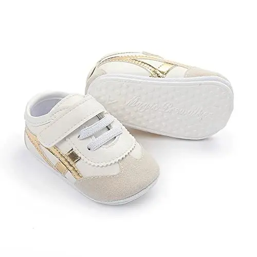 Baby Boys Girls Leather PRE-Walking Sneakers Toddler Anti-Slip Rubber Sole Infant Lightweight First Step Shoes - 5