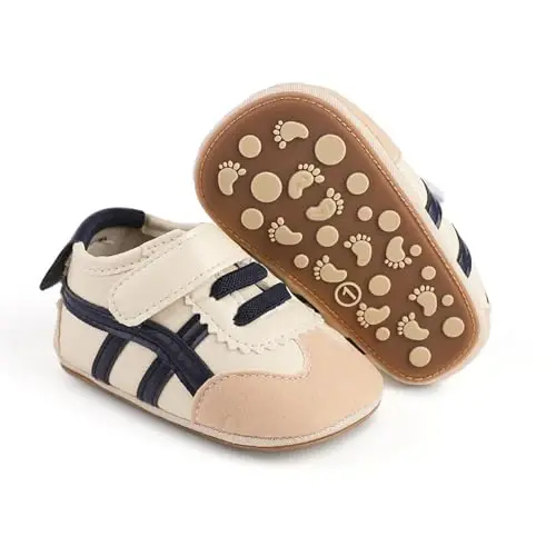 Baby Boys Girls Leather PRE-Walking Sneakers Toddler Anti-Slip Rubber Sole Infant Lightweight First Step Shoes 