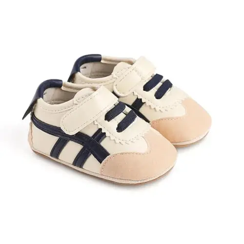 Baby Boys Girls Leather PRE-Walking Sneakers Toddler Anti-Slip Rubber Sole Infant Lightweight First Step Shoes - 2