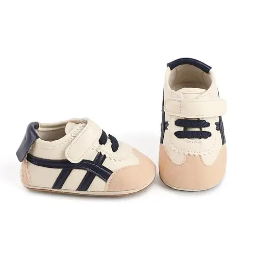 Baby Boys Girls Leather PRE-Walking Sneakers Toddler Anti-Slip Rubber Sole Infant Lightweight First Step Shoes - 5