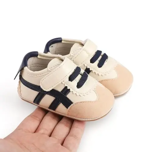 Baby Boys Girls Leather PRE-Walking Sneakers Toddler Anti-Slip Rubber Sole Infant Lightweight First Step Shoes - 6